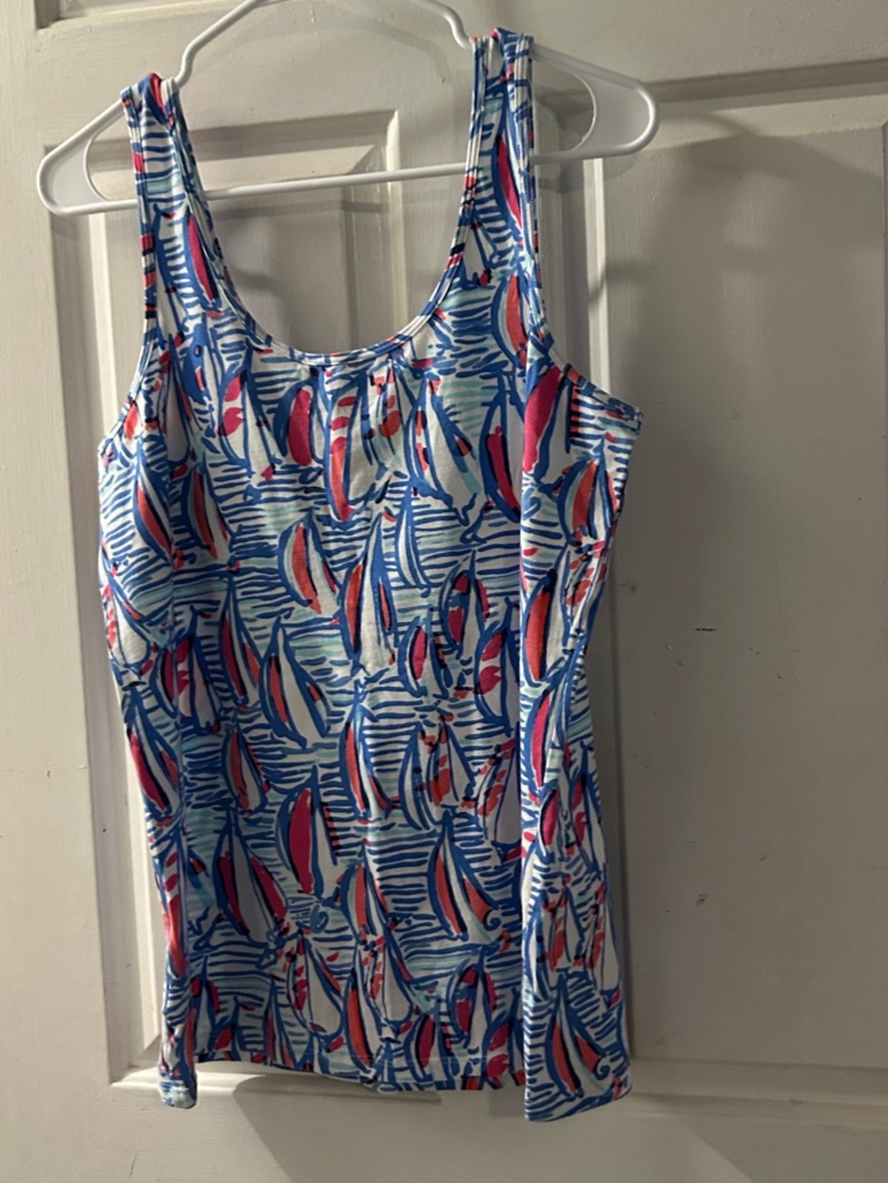 Lilly Pulitzer Blue, Pink & White Sailboat Print Tank Top - Picture 2 of 2